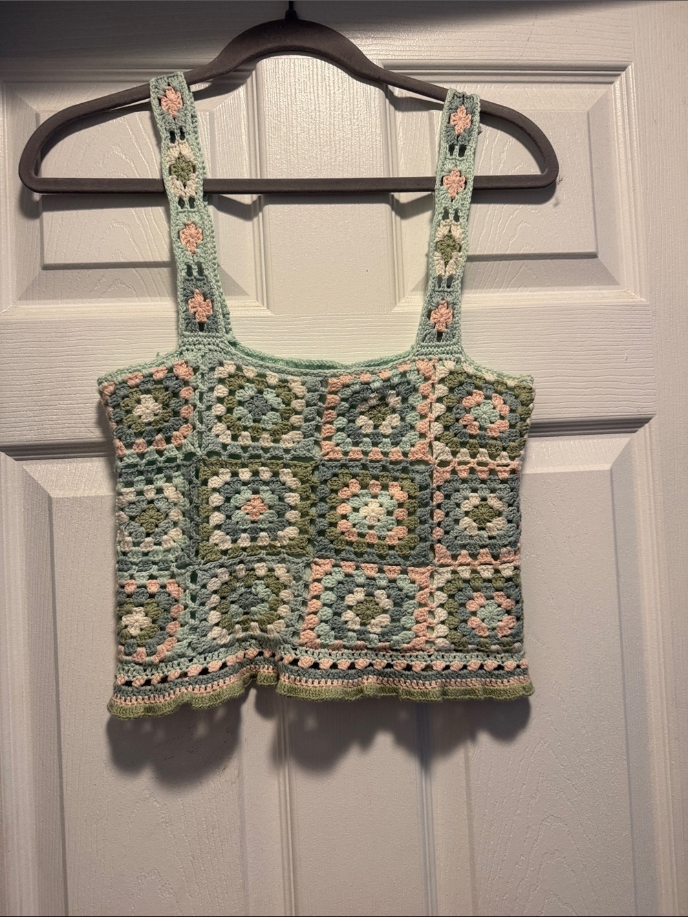 American Eagle Outfitters Crochet Square Tank Top in Mint, Sage & Blush
